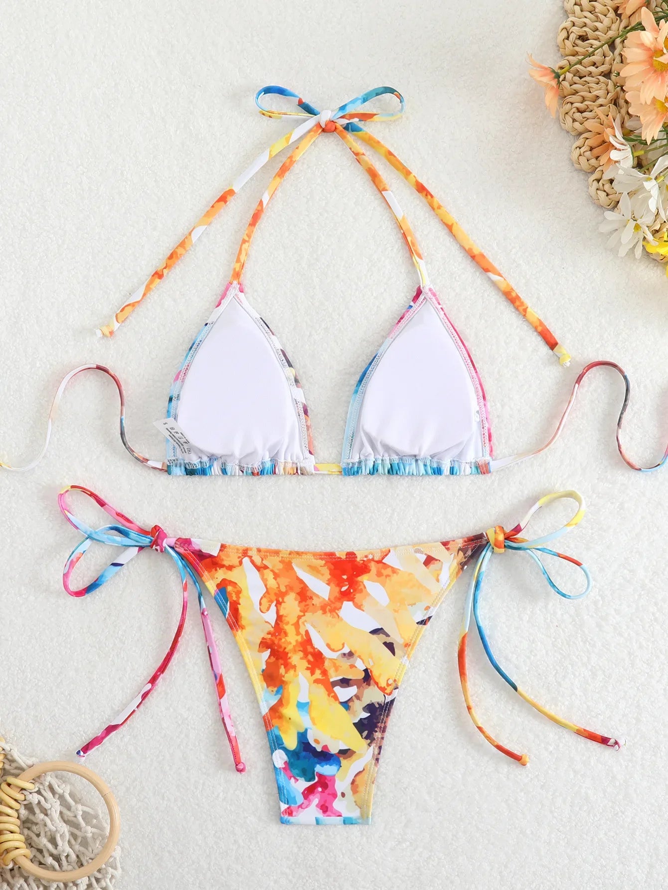 Tie Dye Gradient Mini Bikini Halter Push Up Bra Tie Side Thong Swimsuit Beach Pool Holiday Bathing Suit Swimwear