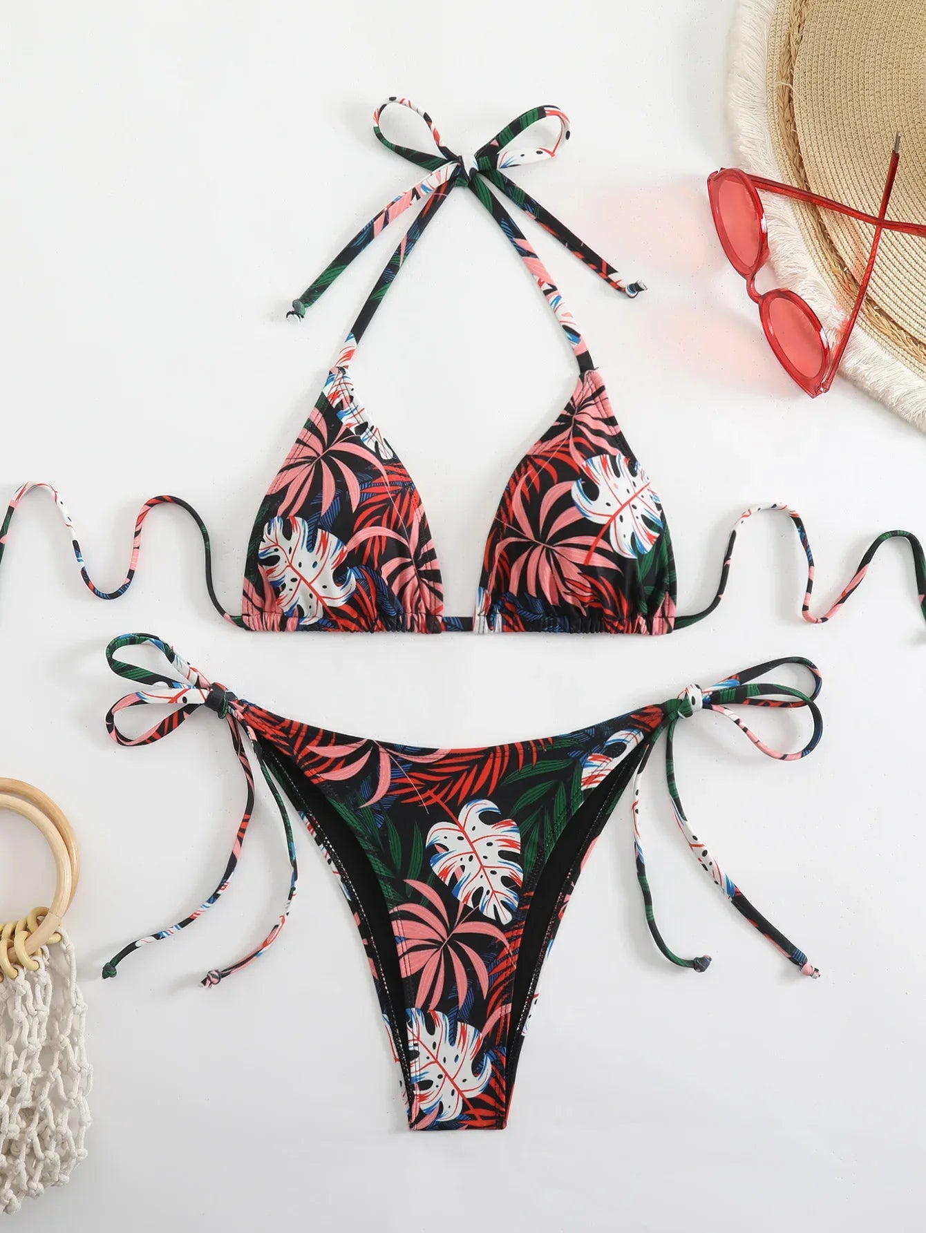 Tie Dye Gradient Mini Bikini Halter Push Up Bra Tie Side Thong Swimsuit Beach Pool Holiday Bathing Suit Swimwear