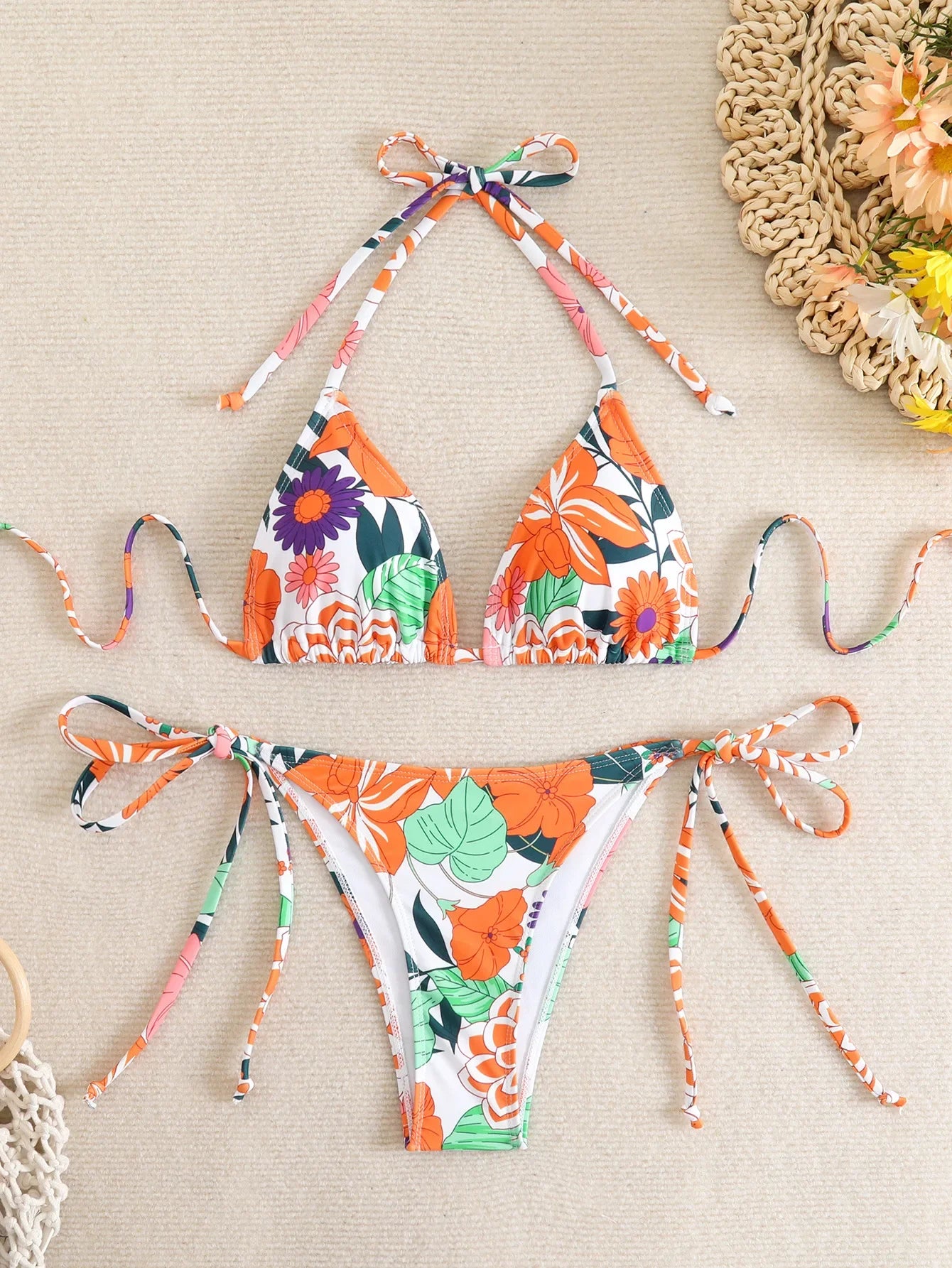 Tie Dye Gradient Mini Bikini Halter Push Up Bra Tie Side Thong Swimsuit Beach Pool Holiday Bathing Suit Swimwear