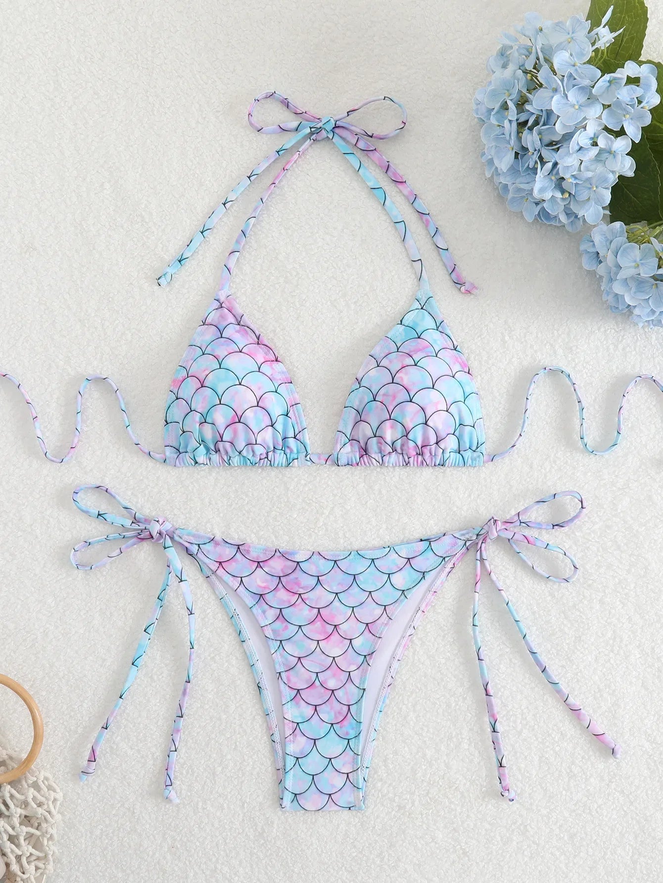 Tie Dye Gradient Mini Bikini Halter Push Up Bra Tie Side Thong Swimsuit Beach Pool Holiday Bathing Suit Swimwear