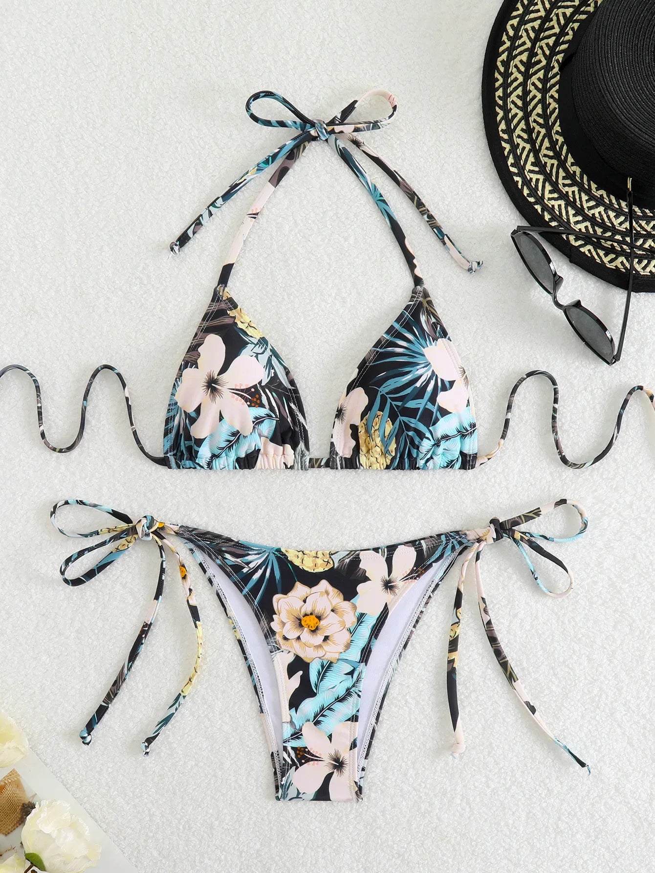 Tie Dye Gradient Mini Bikini Halter Push Up Bra Tie Side Thong Swimsuit Beach Pool Holiday Bathing Suit Swimwear