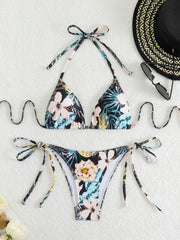 Tie Dye Gradient Mini Bikini Halter Push Up Bra Tie Side Thong Swimsuit Beach Pool Holiday Bathing Suit Swimwear