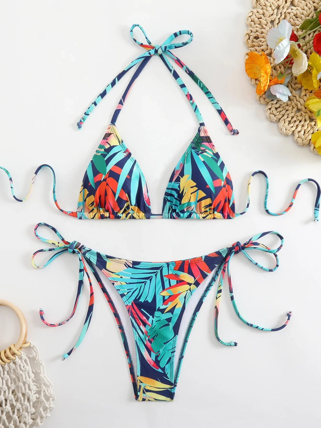 Tie Dye Gradient Mini Bikini Halter Push Up Bra Tie Side Thong Swimsuit Beach Pool Holiday Bathing Suit Swimwear