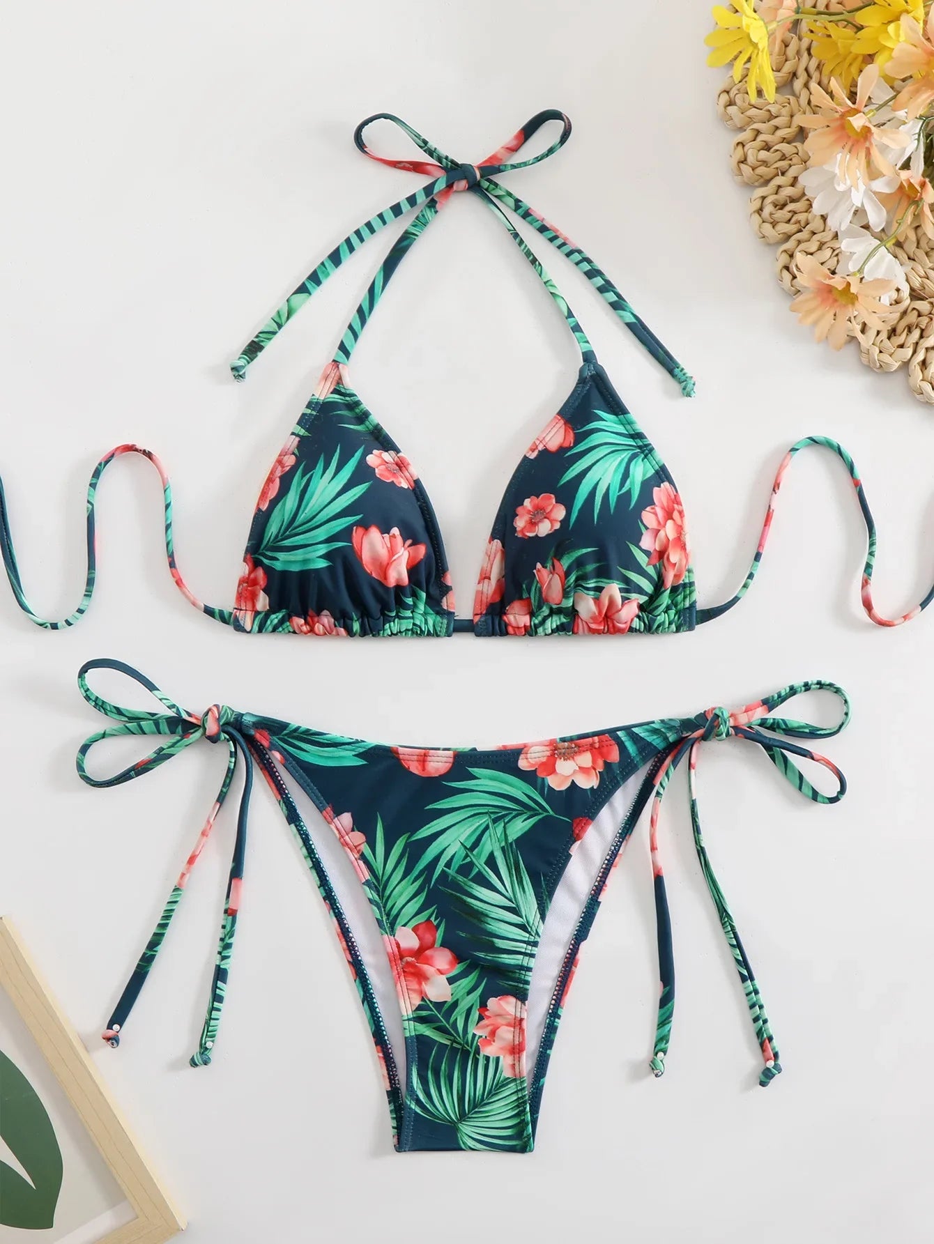 Tie Dye Gradient Mini Bikini Halter Push Up Bra Tie Side Thong Swimsuit Beach Pool Holiday Bathing Suit Swimwear