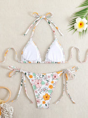 Tie Dye Gradient Mini Bikini Halter Push Up Bra Tie Side Thong Swimsuit Beach Pool Holiday Bathing Suit Swimwear