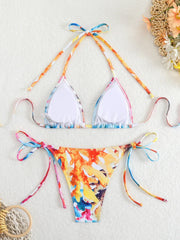 Tie Dye Gradient Mini Bikini Halter Push Up Bra Tie Side Thong Swimsuit Beach Pool Holiday Bathing Suit Swimwear