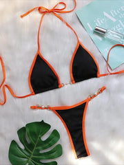 Triangle Bag Bikini Solid Halter Push Up Two Piece Bikini Set