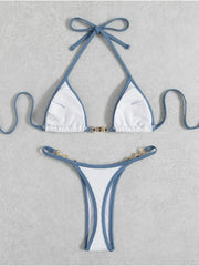 Triangle Bag Bikini Solid Halter Push Up Two Piece Bikini Set