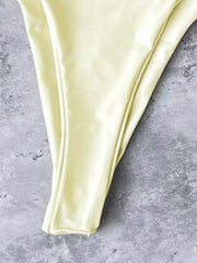 Triangle Bikini Yellow Metal 3D Snake Strap Push Up Pleate Thong Swimsuit Bathing Suit Bandage Swimwear