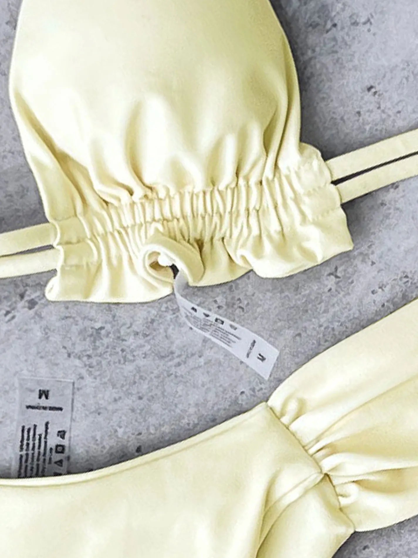 Triangle Bikini Yellow Metal 3D Snake Strap Push Up Pleate Thong Swimsuit Bathing Suit Bandage Swimwear