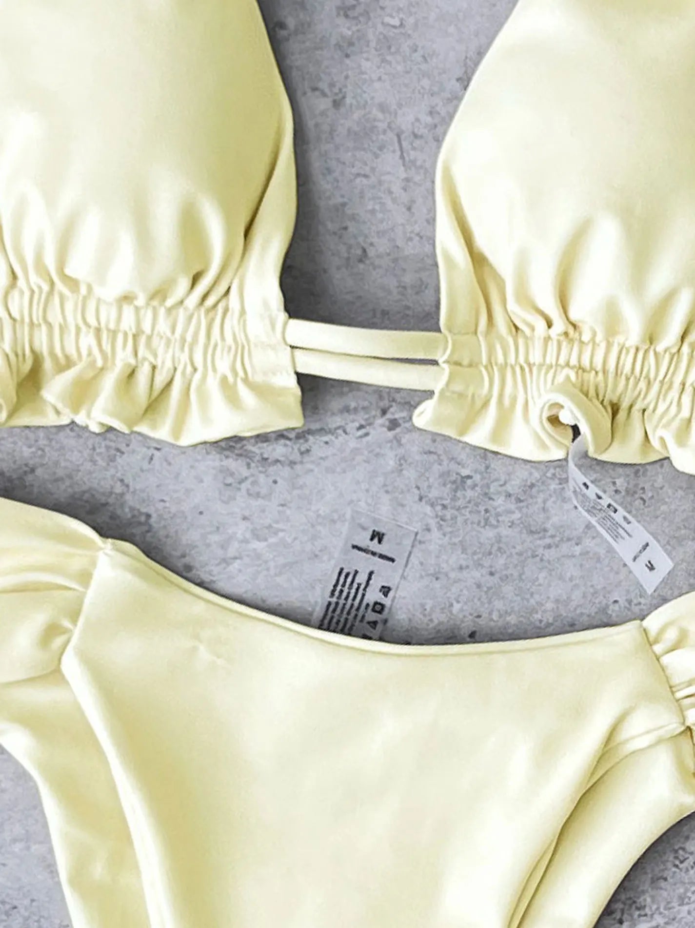 Triangle Bikini Yellow Metal 3D Snake Strap Push Up Pleate Thong Swimsuit Bathing Suit Bandage Swimwear