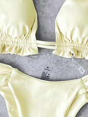 Triangle Bikini Yellow Metal 3D Snake Strap Push Up Pleate Thong Swimsuit Bathing Suit Bandage Swimwear