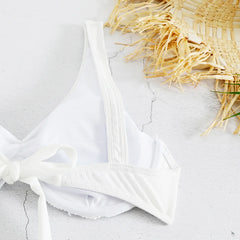 White 3 Piece Swimsuit Tassel Push Up Underwire Bra Mesh Skirt Bikini Set