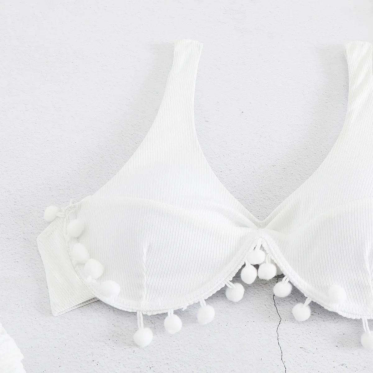 White 3 Piece Swimsuit Tassel Push Up Underwire Bra Mesh Skirt Bikini Set