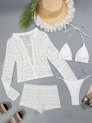 White 4 Piece Bikinis Sets