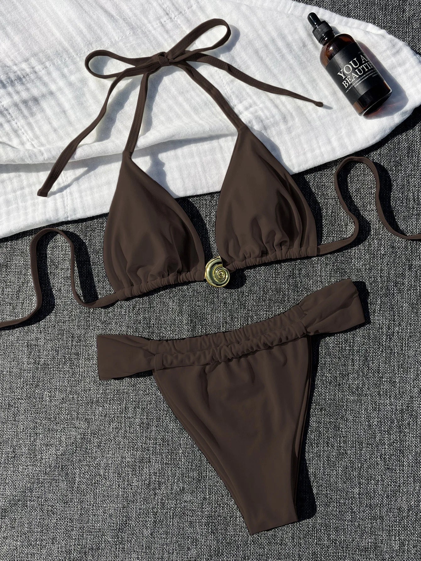 White Bikinis Swimsuit Metal Circle Ornament Push Up Bra Swimwear Brazilian Bathing Suit Pleate Thong Bikini Set
