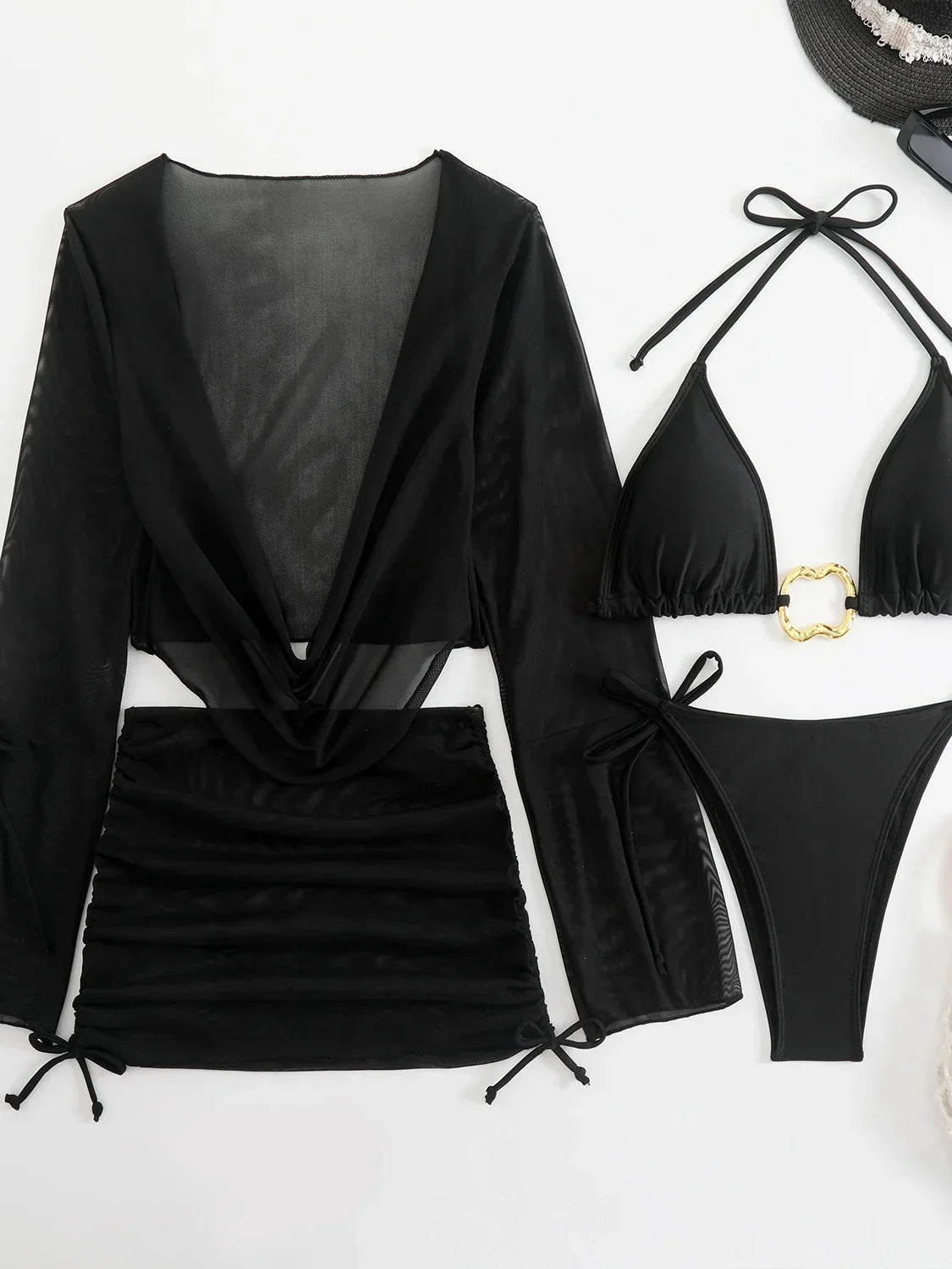 White Black 4 Piece Bikinis Sets