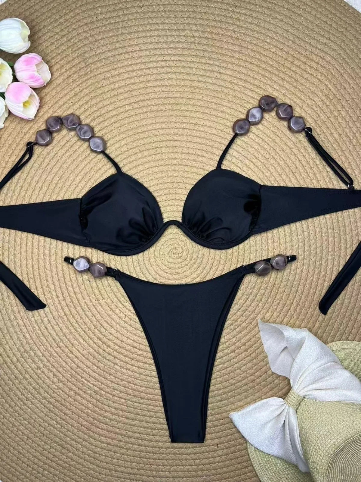 White Black Bikini Set