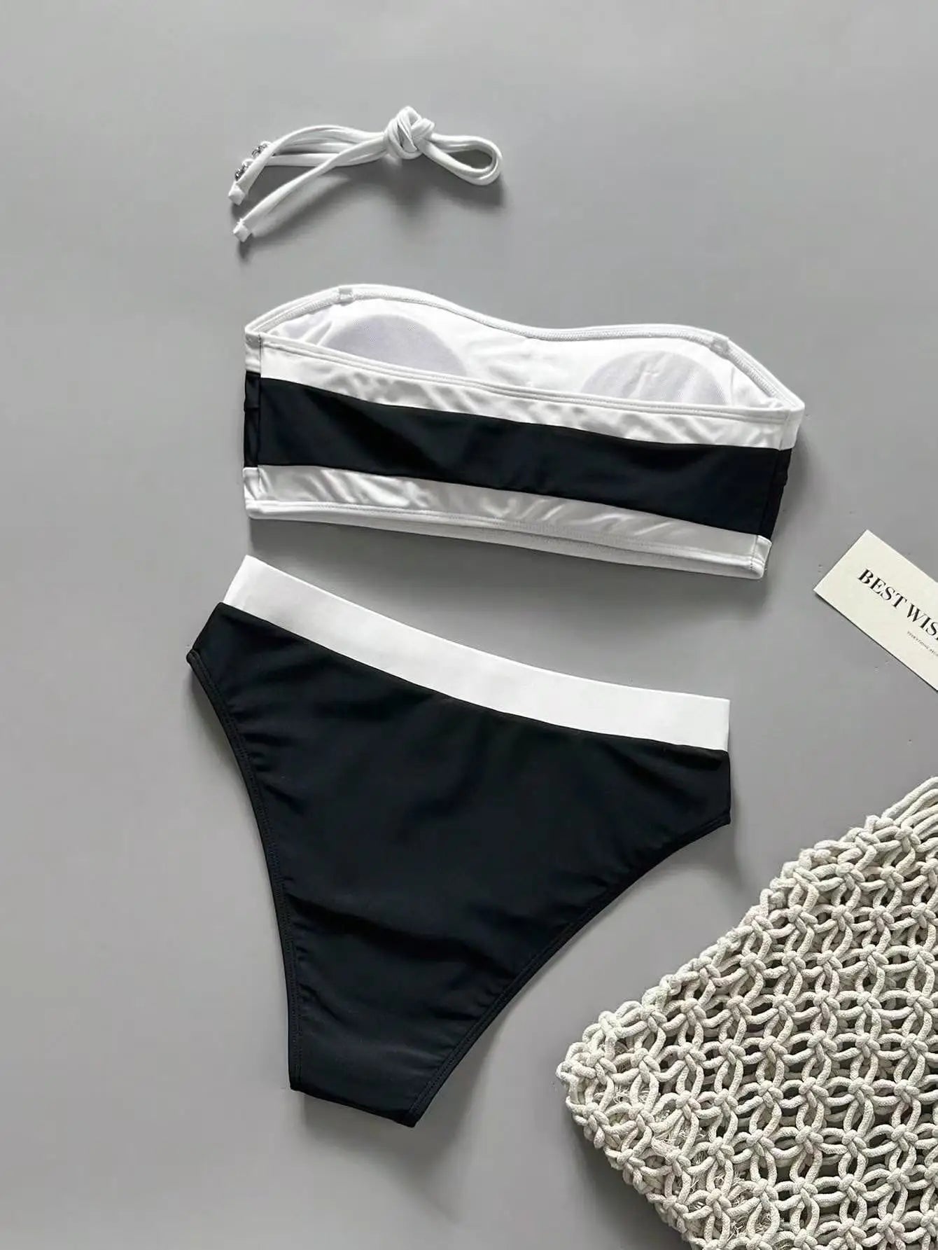 White Black Patchwork Bikini Set