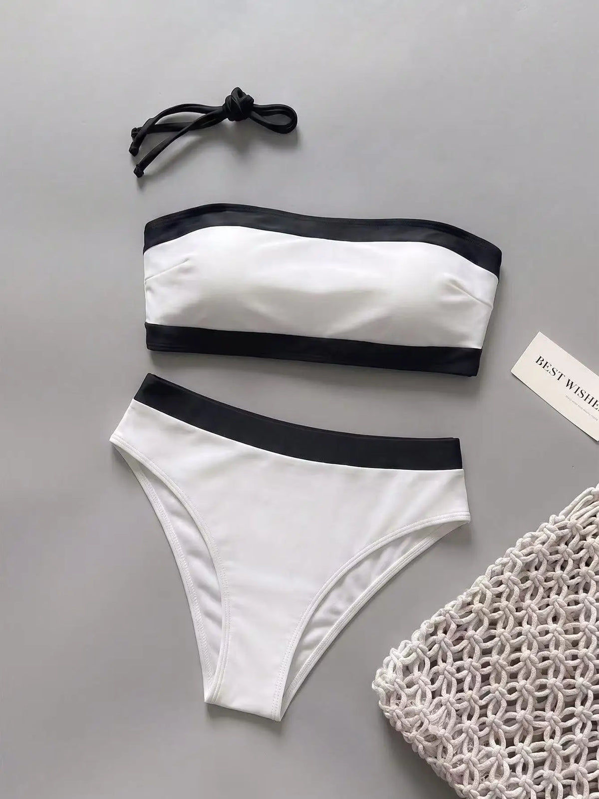 White Black Patchwork Bikini Set