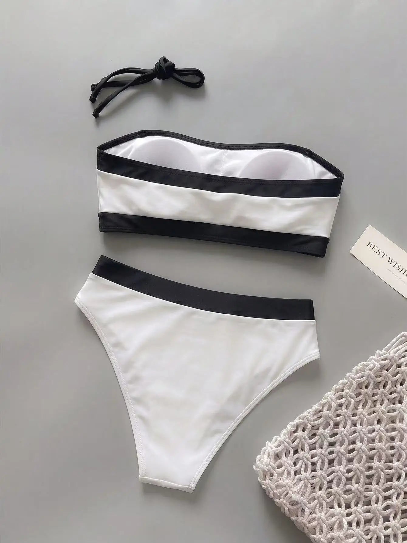 White Black Patchwork Bikini Set