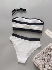 White Black Patchwork Bikini Set
