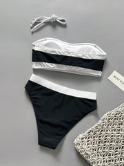 White Black Patchwork Bikini Set