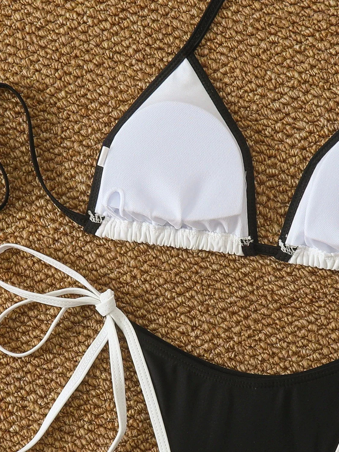 White Black Patchwork Micro Bikini Halter Push Up Bra Bandage Thong Swimsuit Bathing Suit Holiday Pool Swimwear
