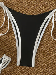 White Black Patchwork Micro Bikini Halter Push Up Bra Bandage Thong Swimsuit Bathing Suit Holiday Pool Swimwear