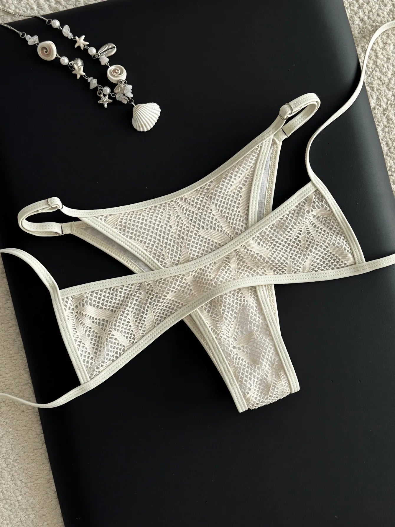 White Blue Mesh Bikini Set