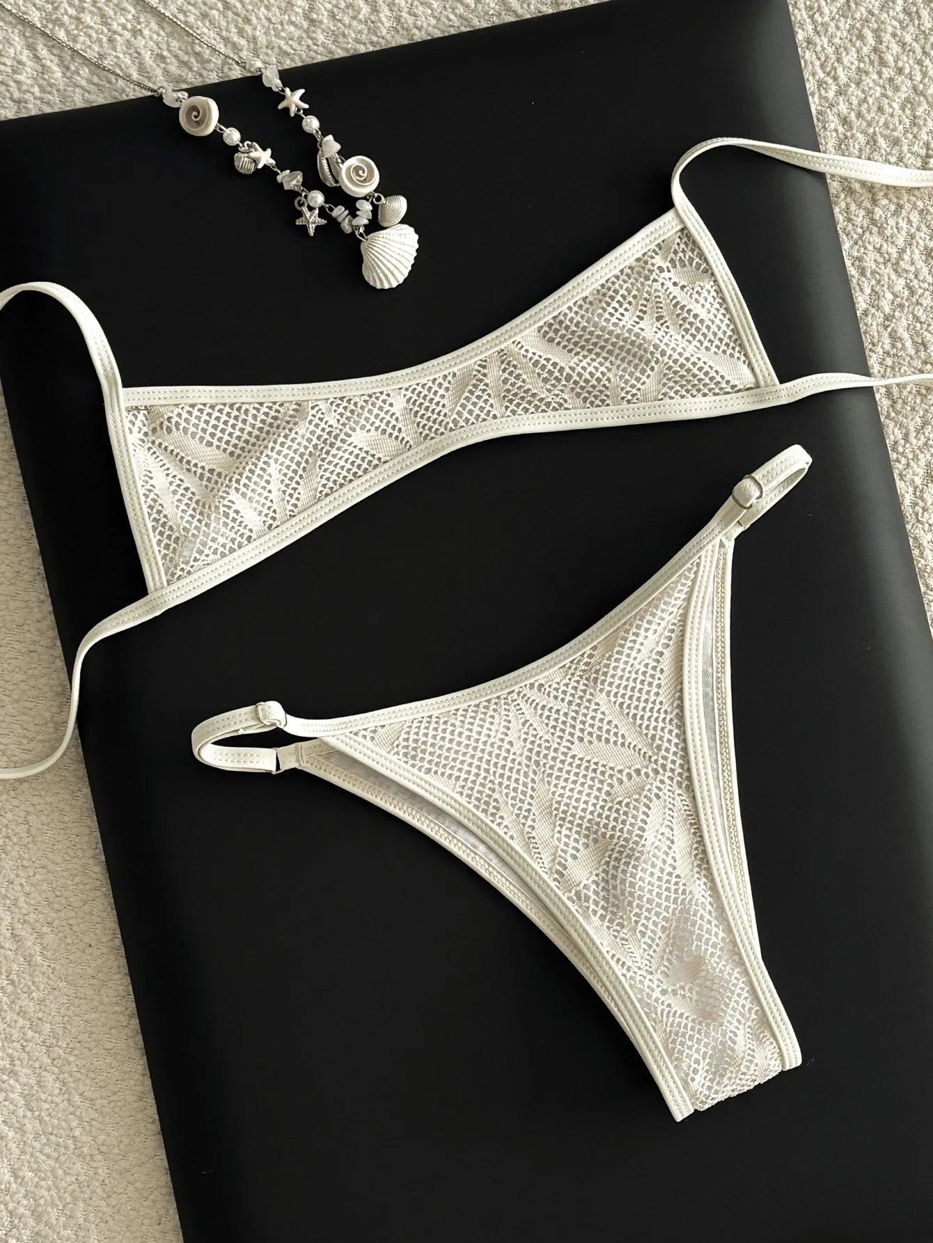 White Blue Mesh Bikini Set