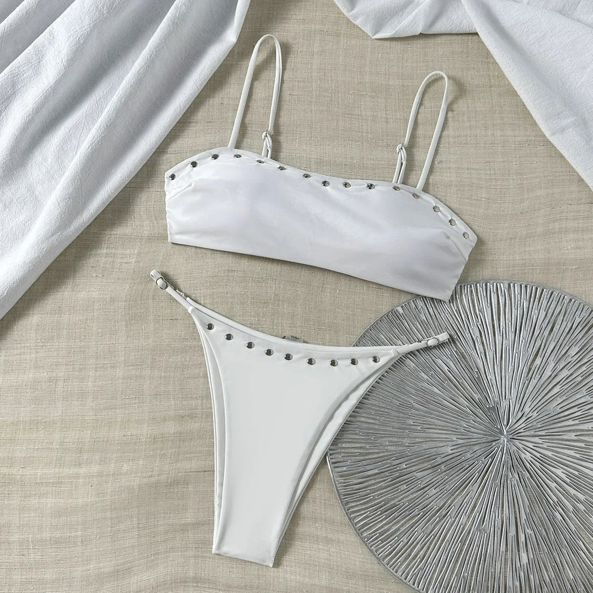 White Button Micro Bikini Coffee Push Up Bra Thong Swimwear Bathing Suit Holiday Pool Two Piece Swimsuit