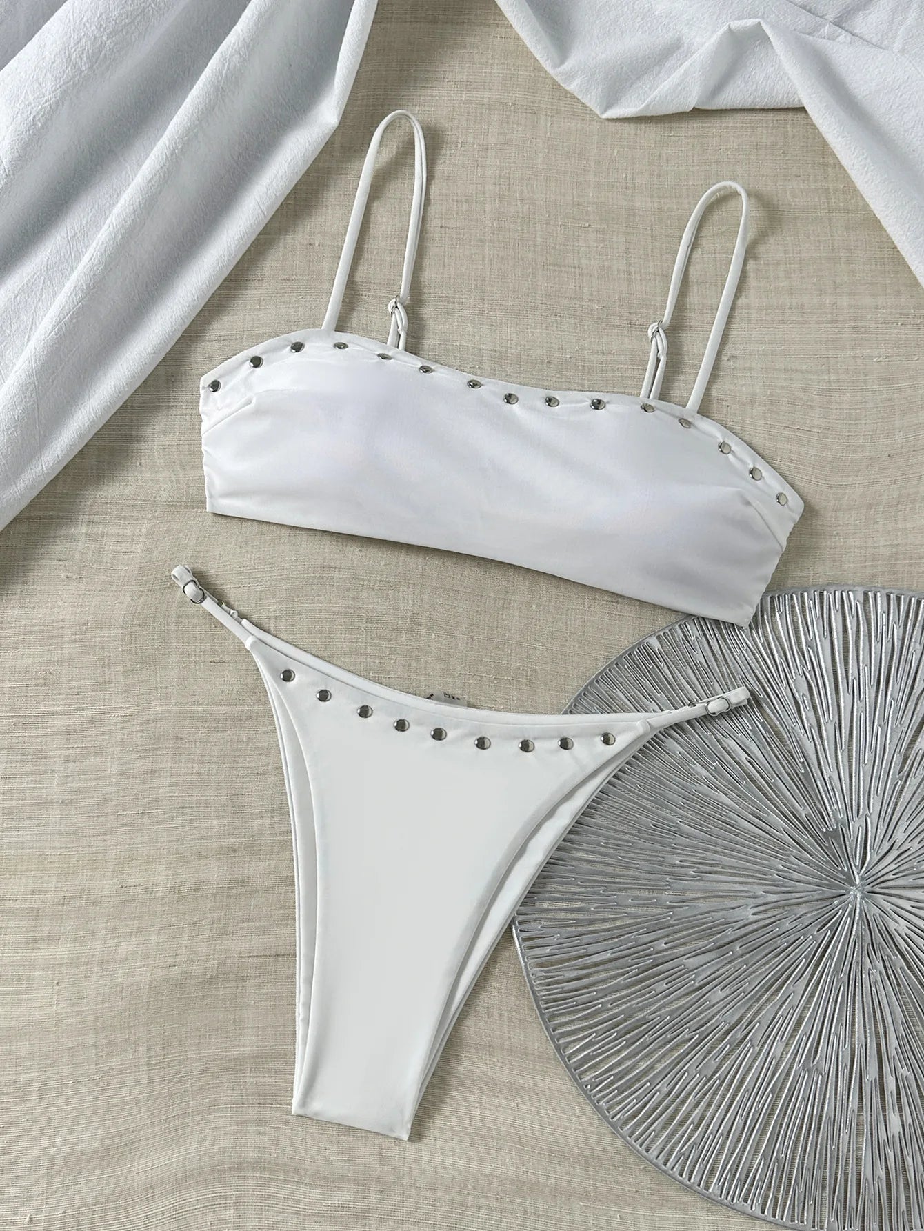 White Button Micro Bikini Coffee Push Up Bra Thong Swimwear Bathing Suit Holiday Pool Two Piece Swimsuit