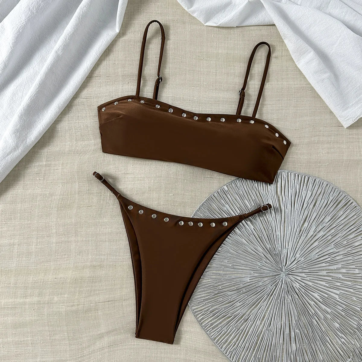 White Button Micro Bikini Coffee Push Up Bra Thong Swimwear Bathing Suit Holiday Pool Two Piece Swimsuit