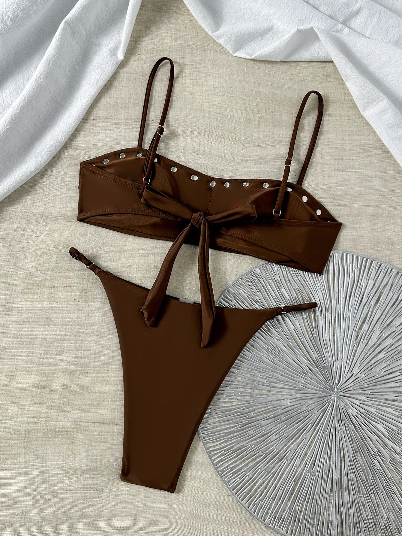 White Button Micro Bikini Coffee Push Up Bra Thong Swimwear Bathing Suit Holiday Pool Two Piece Swimsuit