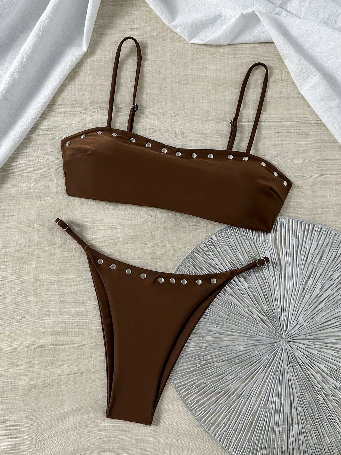 White Button Micro Bikini Coffee Push Up Bra Thong Swimwear Bathing Suit Holiday Pool Two Piece Swimsuit
