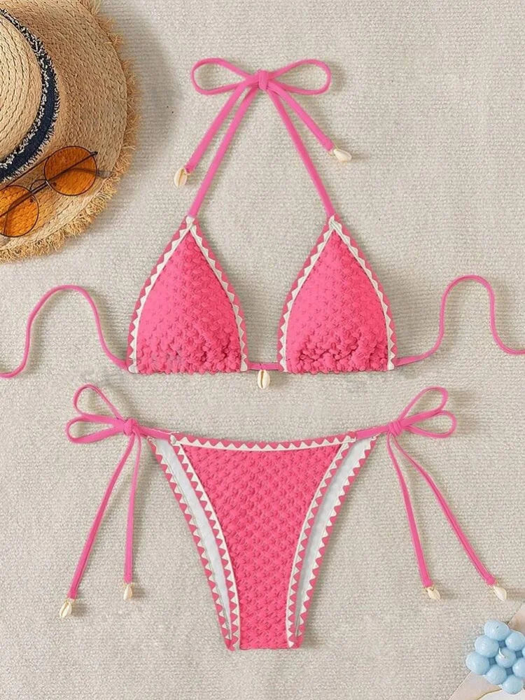 White Contrast Bikinis Sets