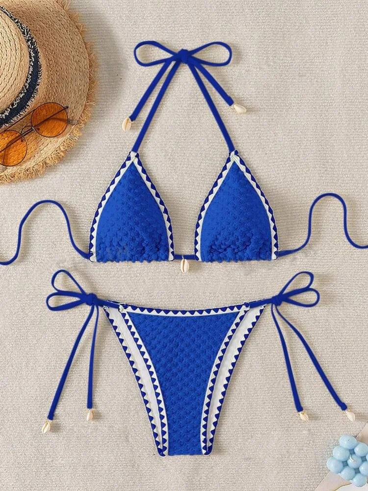 White Contrast Bikinis Sets