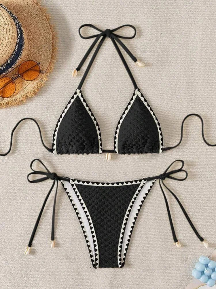 White Contrast Bikinis Sets