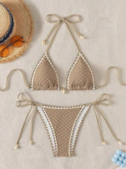 White Contrast Bikinis Sets