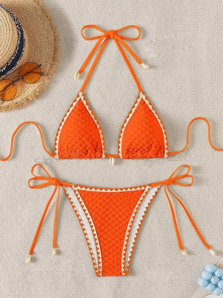 White Contrast Bikinis Sets