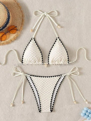 White Contrast Bikinis Sets