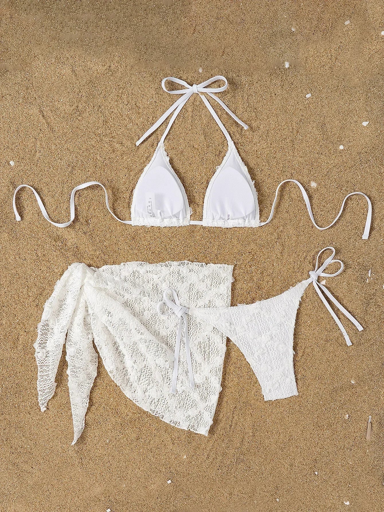White Cover Up Skirt 3 Piece Bikini Lace Bandage Thong Swimsuit Beach Push Up Bathing Suit Swimwear Biquini