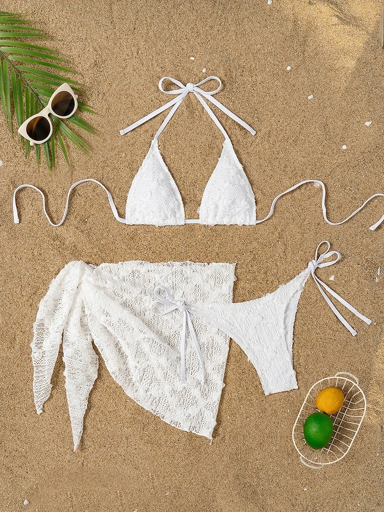 White Cover Up Skirt 3 Piece Bikini Lace Bandage Thong Swimsuit Beach Push Up Bathing Suit Swimwear Biquini