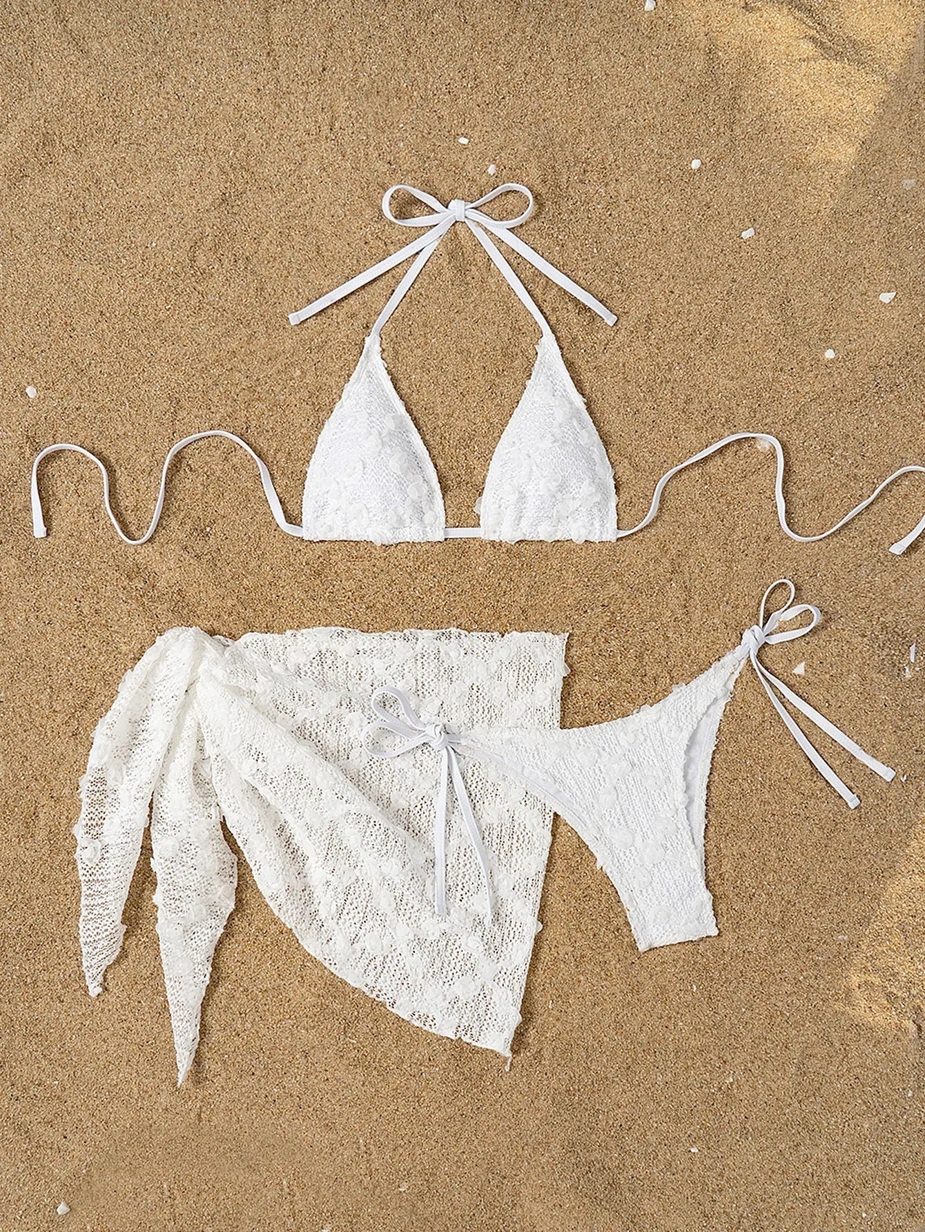 White Cover Up Skirt 3 Piece Bikini Lace Bandage Thong Swimsuit Beach Push Up Bathing Suit Swimwear Biquini