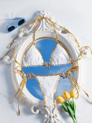 White Gold Patchwork Bikini Set