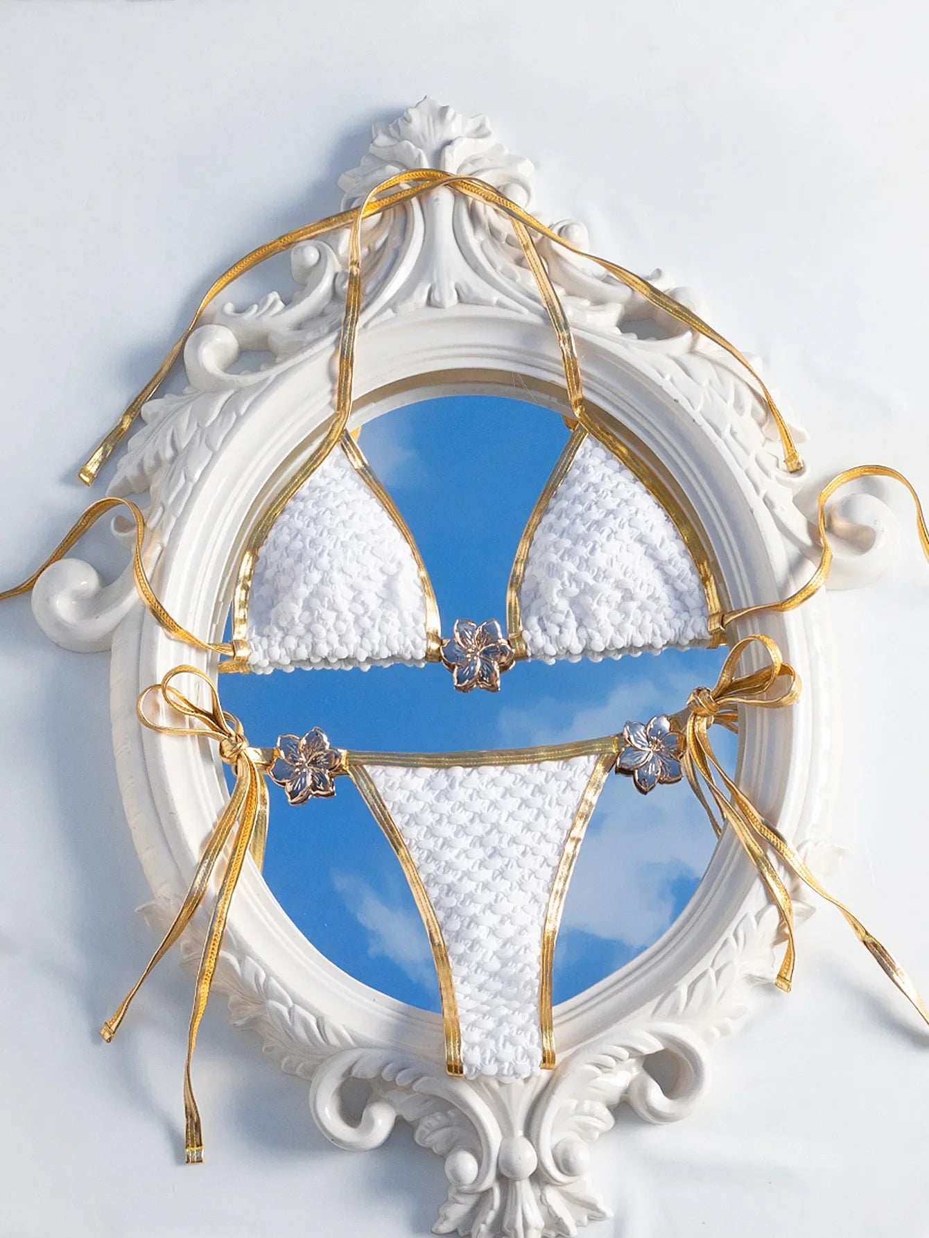 White Gold Patchwork Bikini Set