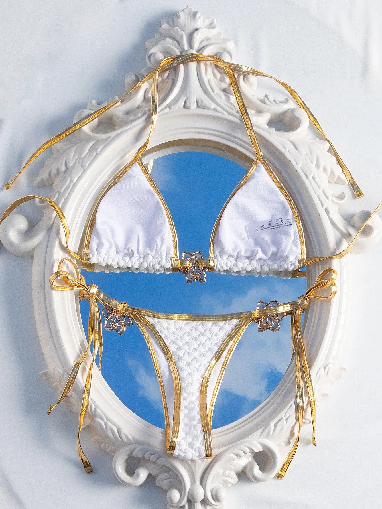 White Gold Patchwork Bikini Set