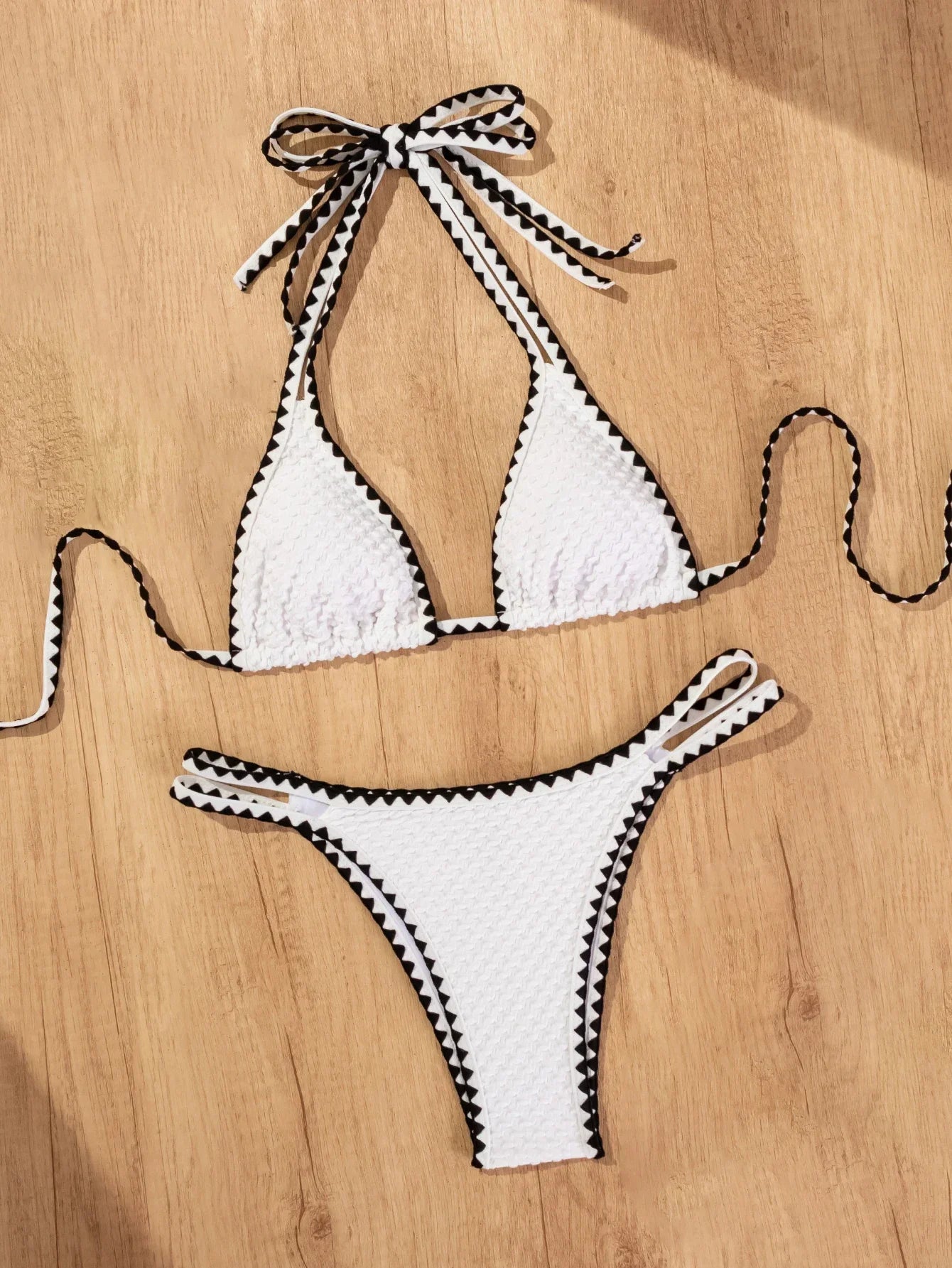 White Knitted Patchwork Bikini Set