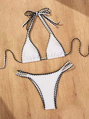 White Knitted Patchwork Bikini Set